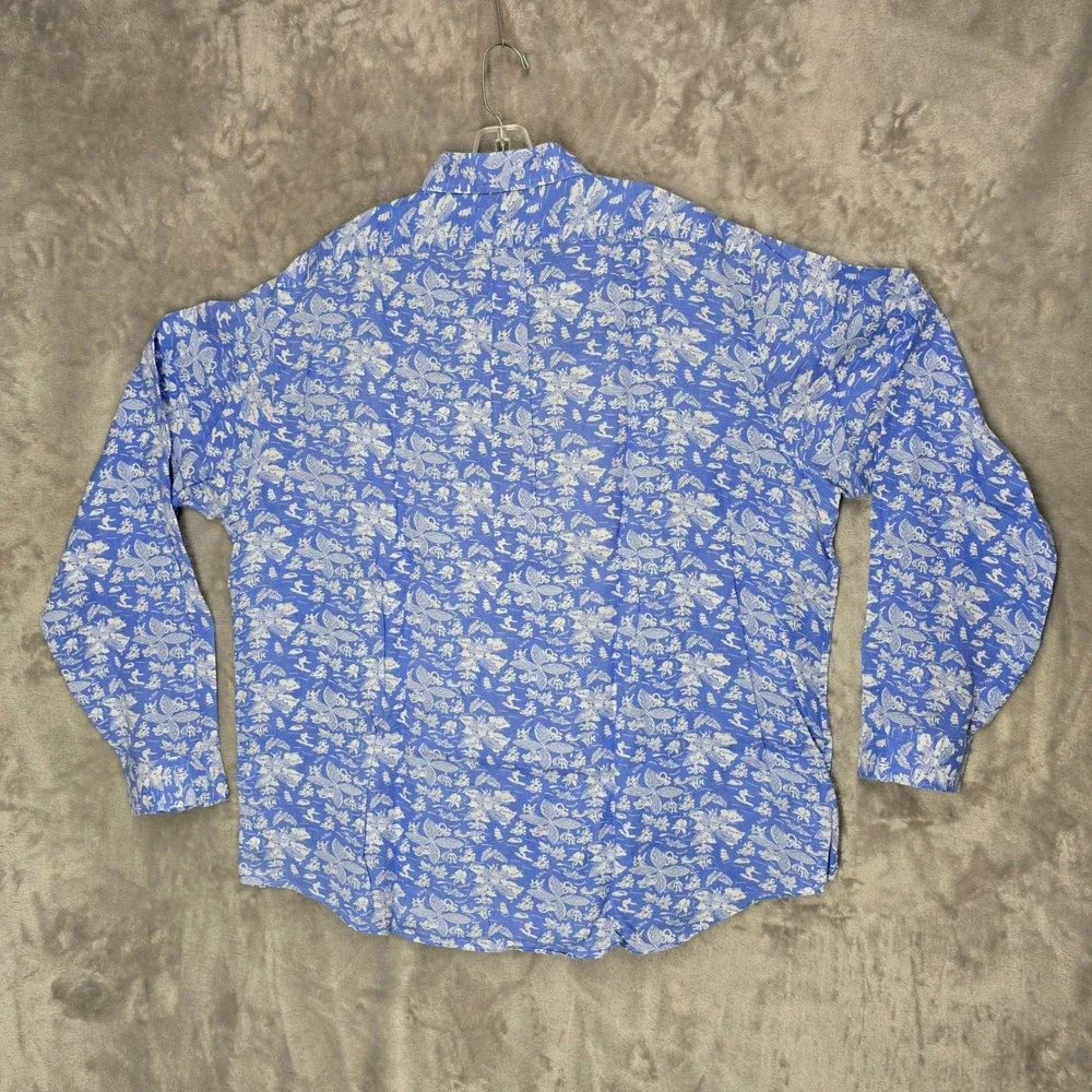 Ralph Lauren Button Down Shirt Mens XXL Blue White Linen Hawaiian Aloha Classic